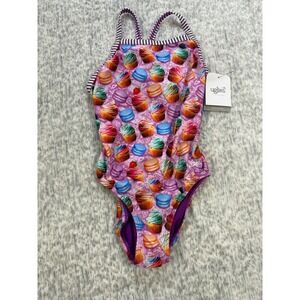 Dolfin Uglies Womens Cupcake Macaron Print One Pc Swimsuit 32 DS0510C35D Purple